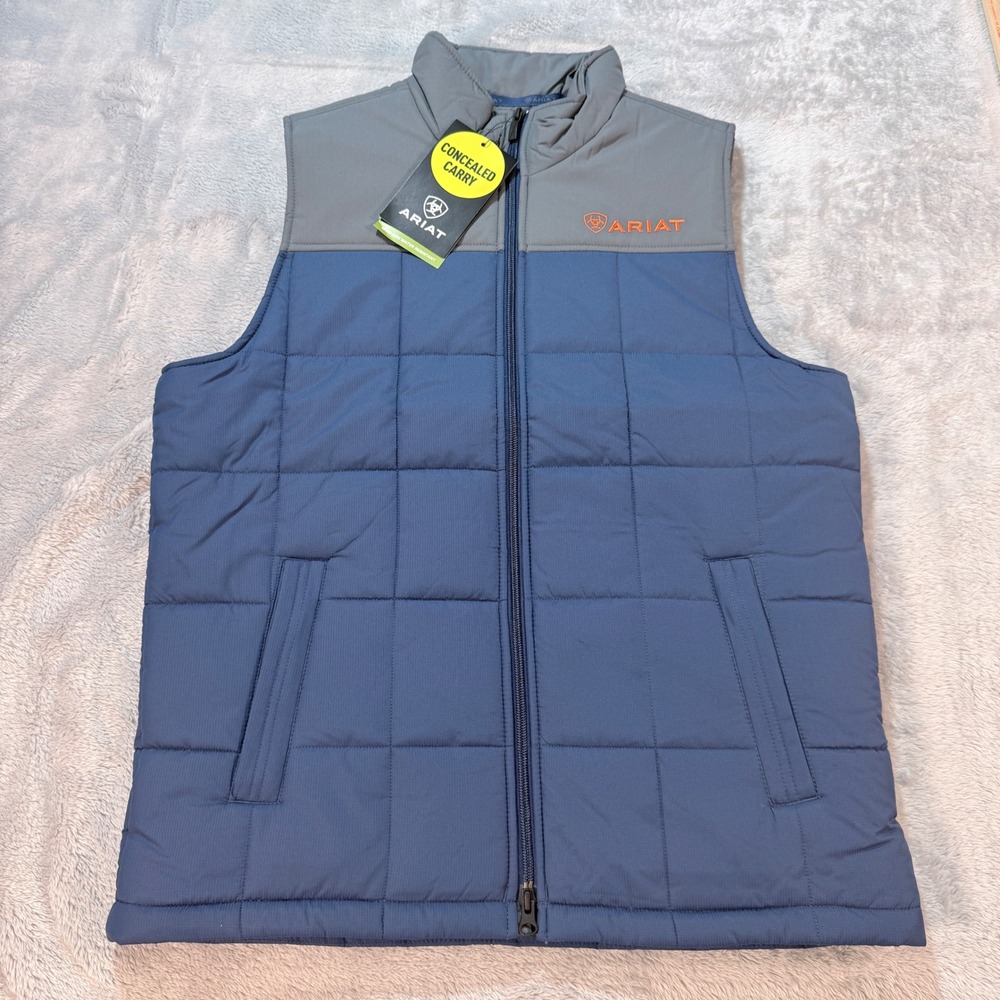 Ariat Mens Concealed Carry Puffer Crius Vest Blue Gray Quilted Size S New‎ NWT